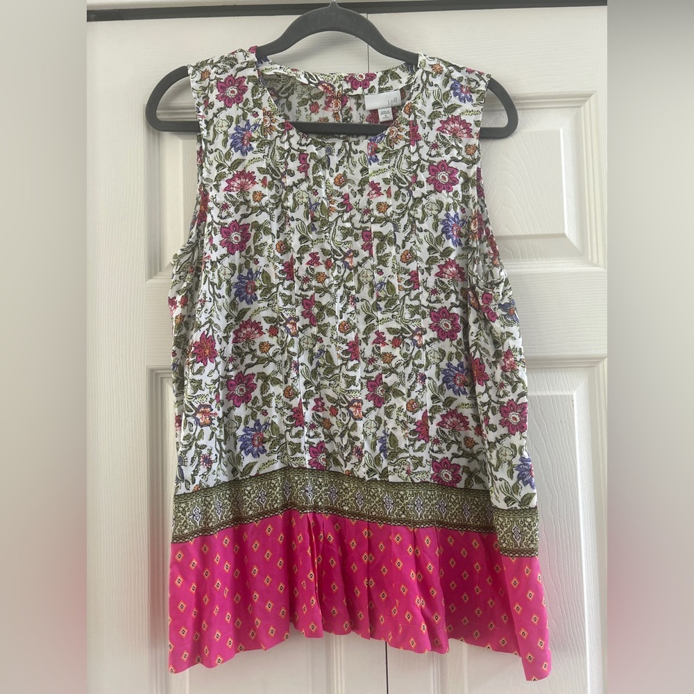 J.Jill Tank Women’s Size M Petite Pink Green White Floral Sleeveless Blouse